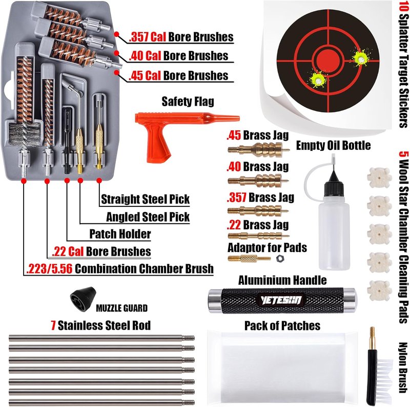 Gun Cleaning Kit - Pistol & Rifle Cleaner for .22, .357, 9mm, .40, .45 Caliber | Portable Case & Accessories