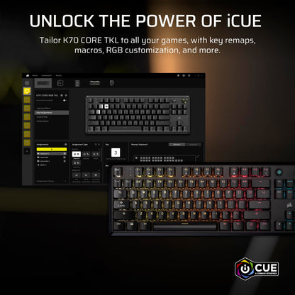 Corsair K70 CORE TKL Wireless RGB Tenkeyless Mechanical Gaming Keyboard – Pre-Lubed MLX Red v2 Linear Switches, SOCD, ABS Double-Shot Keycaps, Sound Dampening, 1000Hz Polling, QWERTY NA – Black