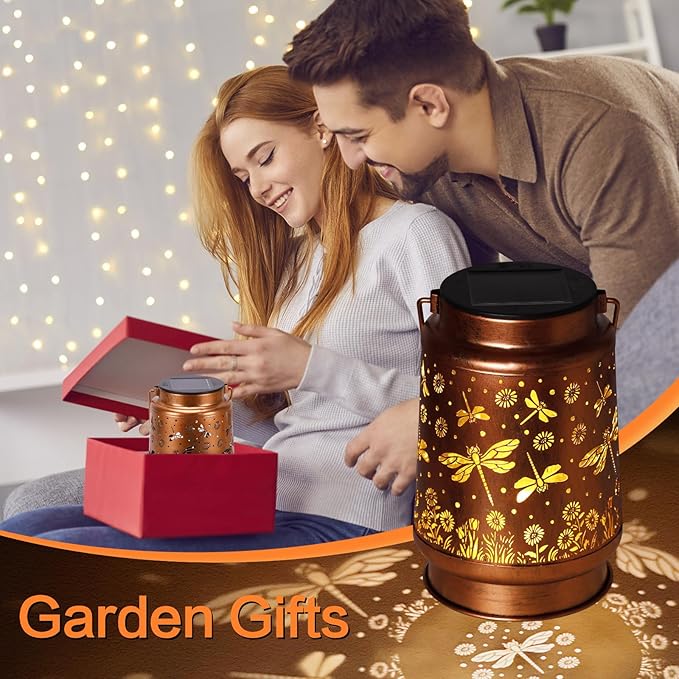 Solar Lanterns Outdoor Waterproof Dragonfly Garden Decor Gifts for Women Mom Grandma Hanging Solar Lights Metal Solar Decoration Outside for Yard,Patio,Backyard,Porch