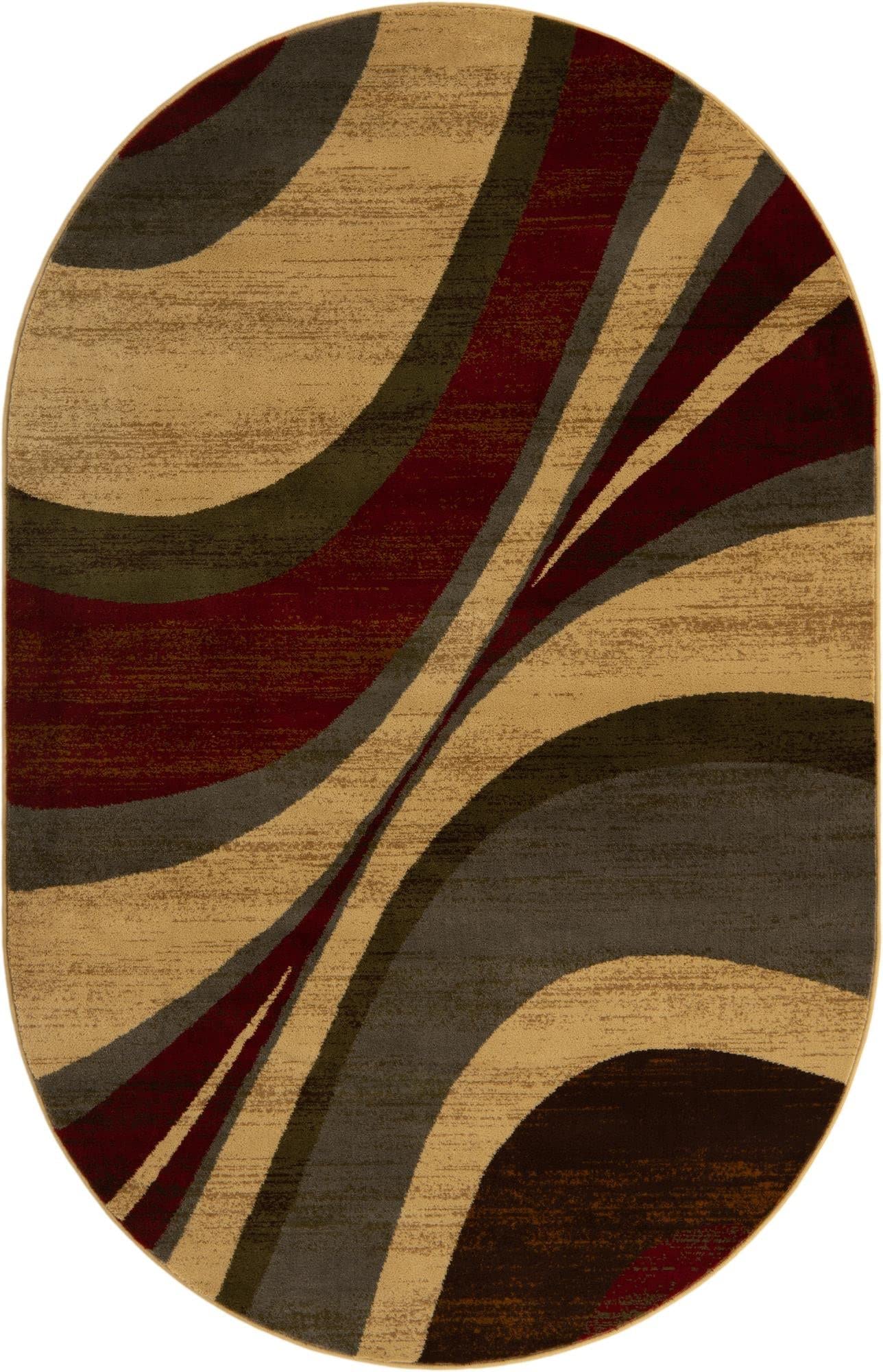 Unique Loom Barista Collection Area Rug - Ngada (5' 3" x 8' Oval, Beige/Red)