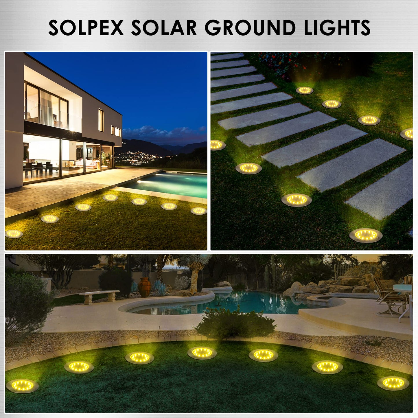 Solpex Solar Lights Outdoor Garden, 12LED Solar Ground Lights, IP65 Waterproof Outdoor Light Powered, Warm White Garden Light for Yard Lawn Patio Pathway (8 Pack)