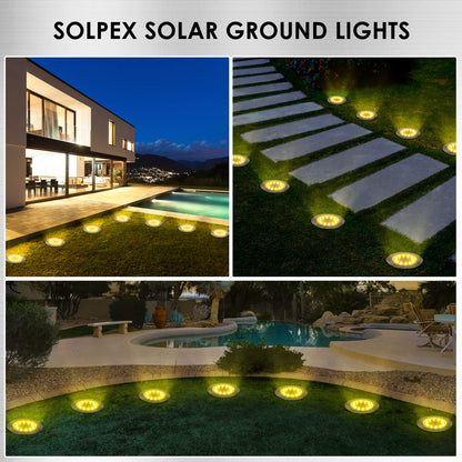 Solpex Solar Lights Outdoor Garden, 12LED Solar Ground Lights, IP65 Waterproof Outdoor Light Powered, Warm White Garden Light for Yard Lawn Patio Pathway (8 Pack)