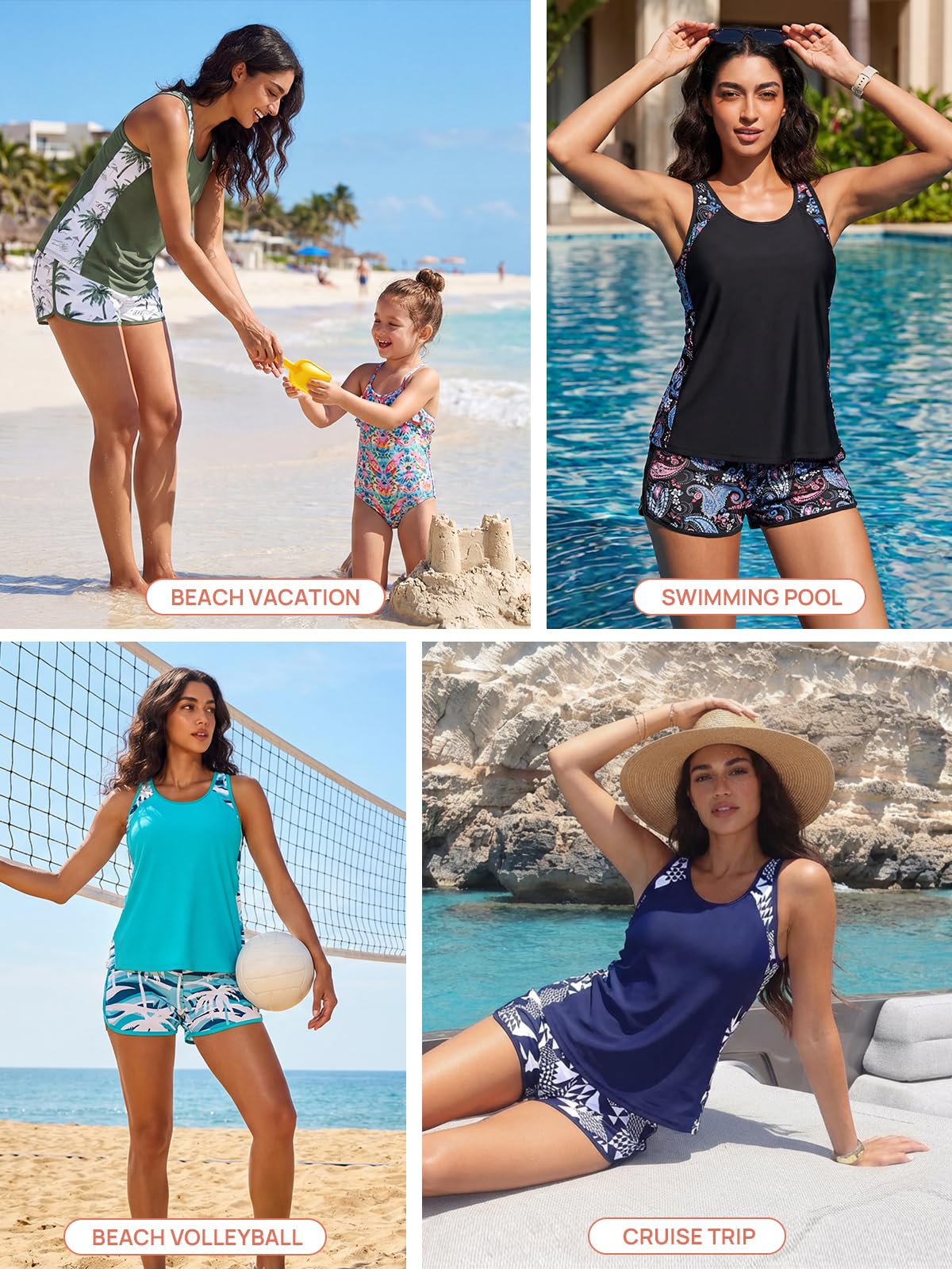 Summer Mae Plus Size Tankini Swimsuits for Women 2026 Tummy Control Two Piece Bathing Suits with Pockets Swim Shorts Cube Size 22 Plus