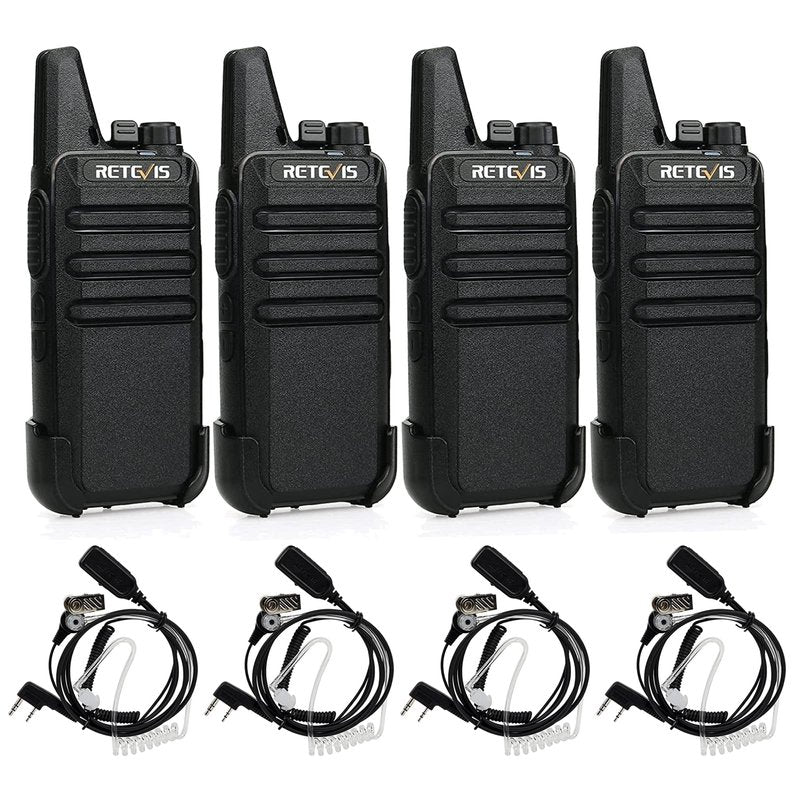 Retevis RT22 Two Way Radio (4 Pack) with VOX Earpiece, Long Range Rechargeable, Portable, Handsfree Walkie Talkie for Adults, Security Acoustic Tube Earpiece