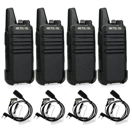 Retevis RT22 Two Way Radio (4 Pack) with VOX Earpiece, Long Range Rechargeable, Portable, Handsfree Walkie Talkie for Adults, Security Acoustic Tube Earpiece