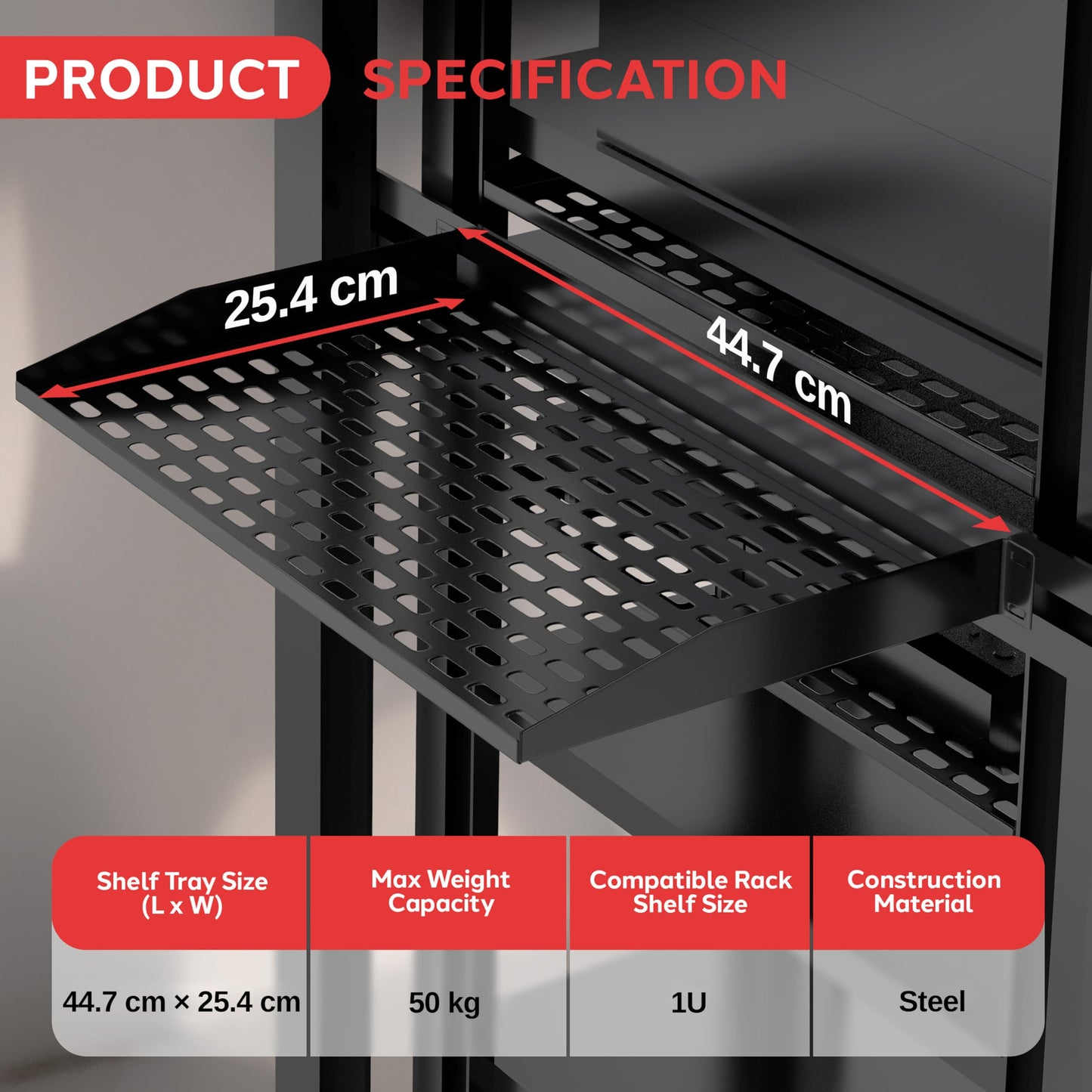 Pyle 2-Pc 1U Server Rack Shelf, Vented Shelves for Good Air Circulation, Cantilever Mount, Wall Mount Rack, Universal Device, Cabinet Shelf, Computer Case Mounting Tray, Black