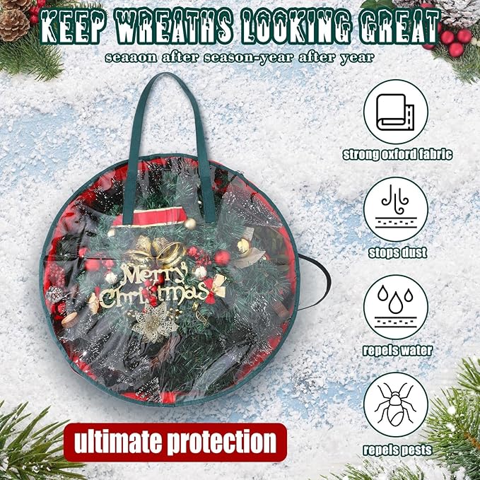 Shappy 12 Pcs Christmas Wreath Storage Bag Clear Wreath Box Wreath Storage Containers with Clear Window and Handle Christmas Garland Storage Containers for Xmas Holiday Seasonal Storage (30 Inch)