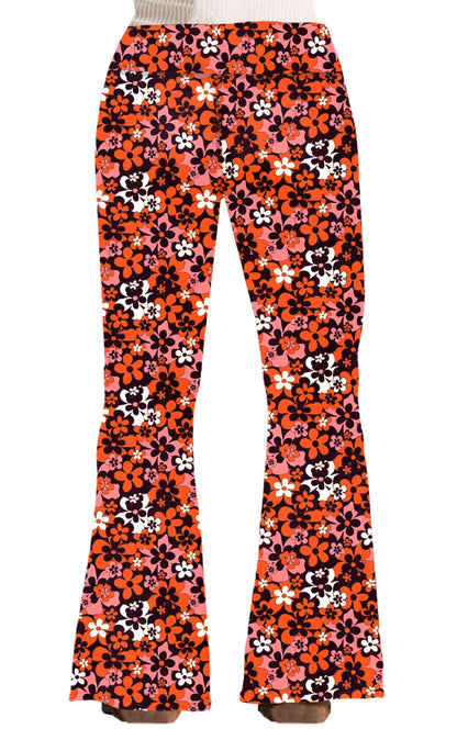 Deerose 70s Hippie Bell Bottom Girls Halloween Black Red Floral Flare Pants Party Palazzo Trouser 9-10 Years