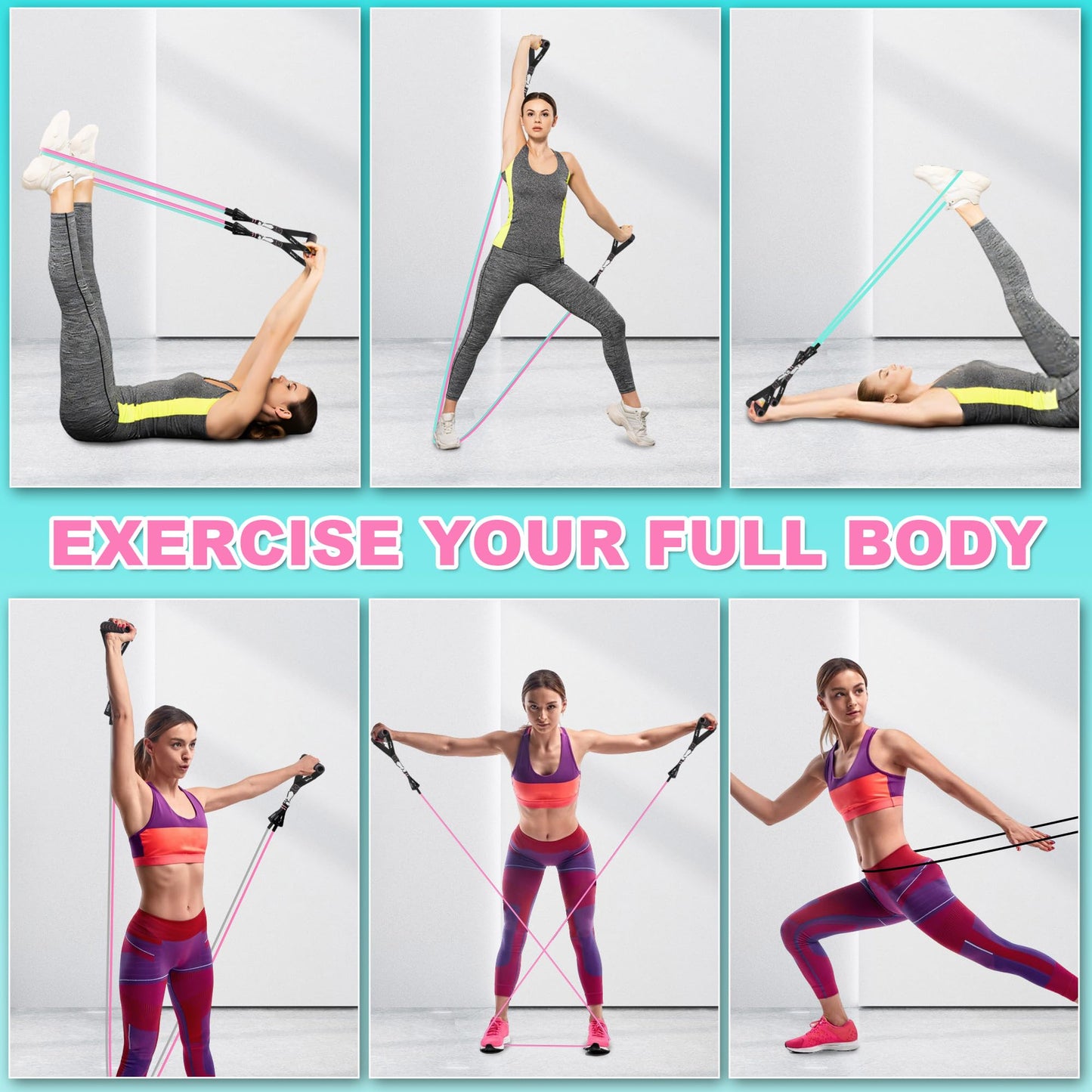 Besloor Resistance Band Set. Exercise Bands with Handles, Door Anchor and Ankle Strap. Home Gym, Supports Full-Body Workouts - with Training Guide and Fitness Video (Pink)