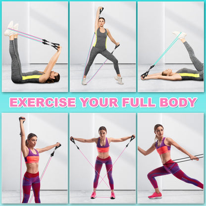 Besloor Resistance Band Set. Exercise Bands with Handles, Door Anchor and Ankle Strap. Home Gym, Supports Full-Body Workouts - with Training Guide and Fitness Video (Pink)