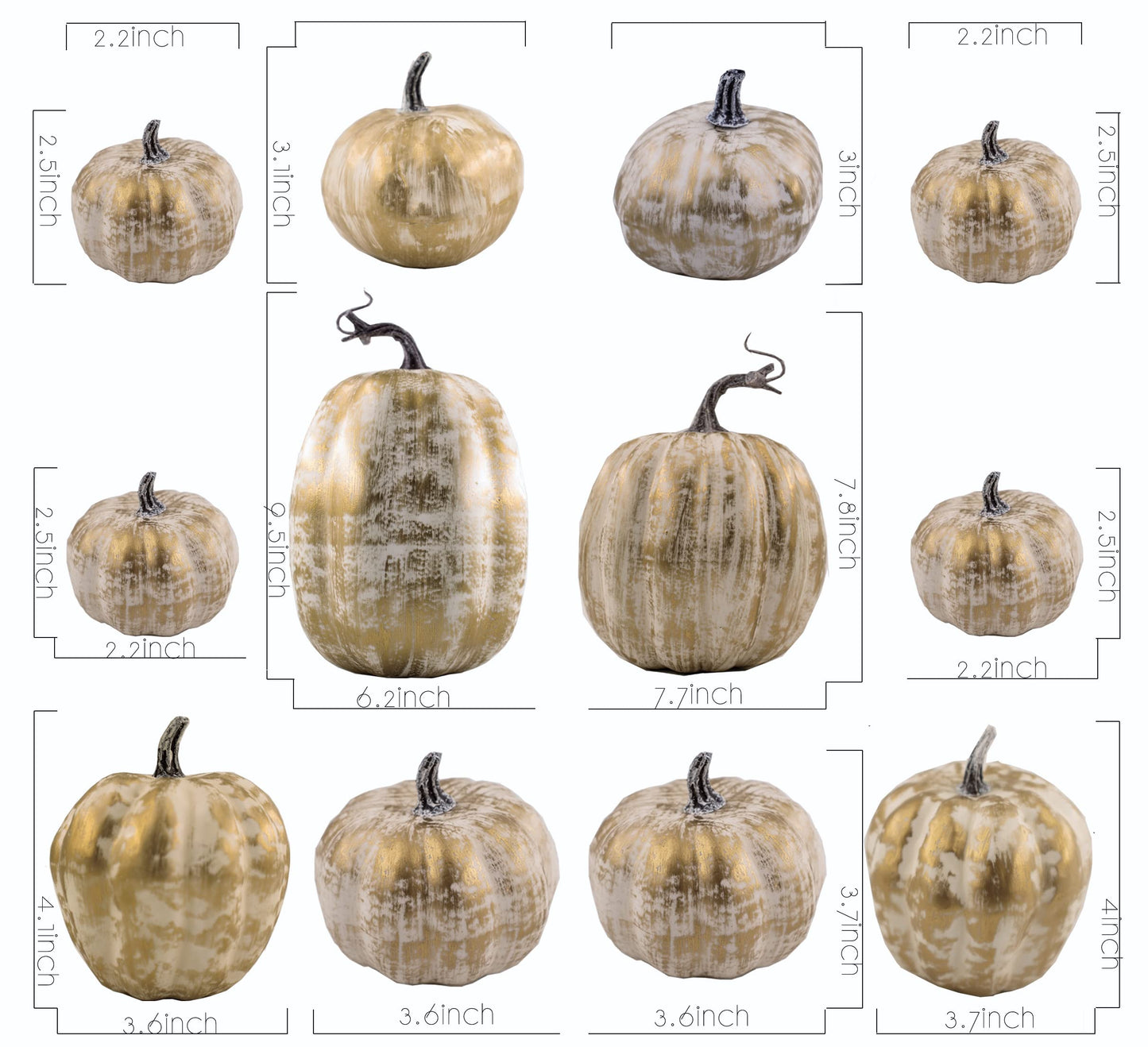 12 PCS Gold Brushed Pumpkins, Thanksgiving Table Centerpiece Decorations, Outdoor Faux Fake Foam Pumpkins for Fall Harvest, Halloween, Thanksgiving, Wedding, Table, Home Decor (Gold Brushed)