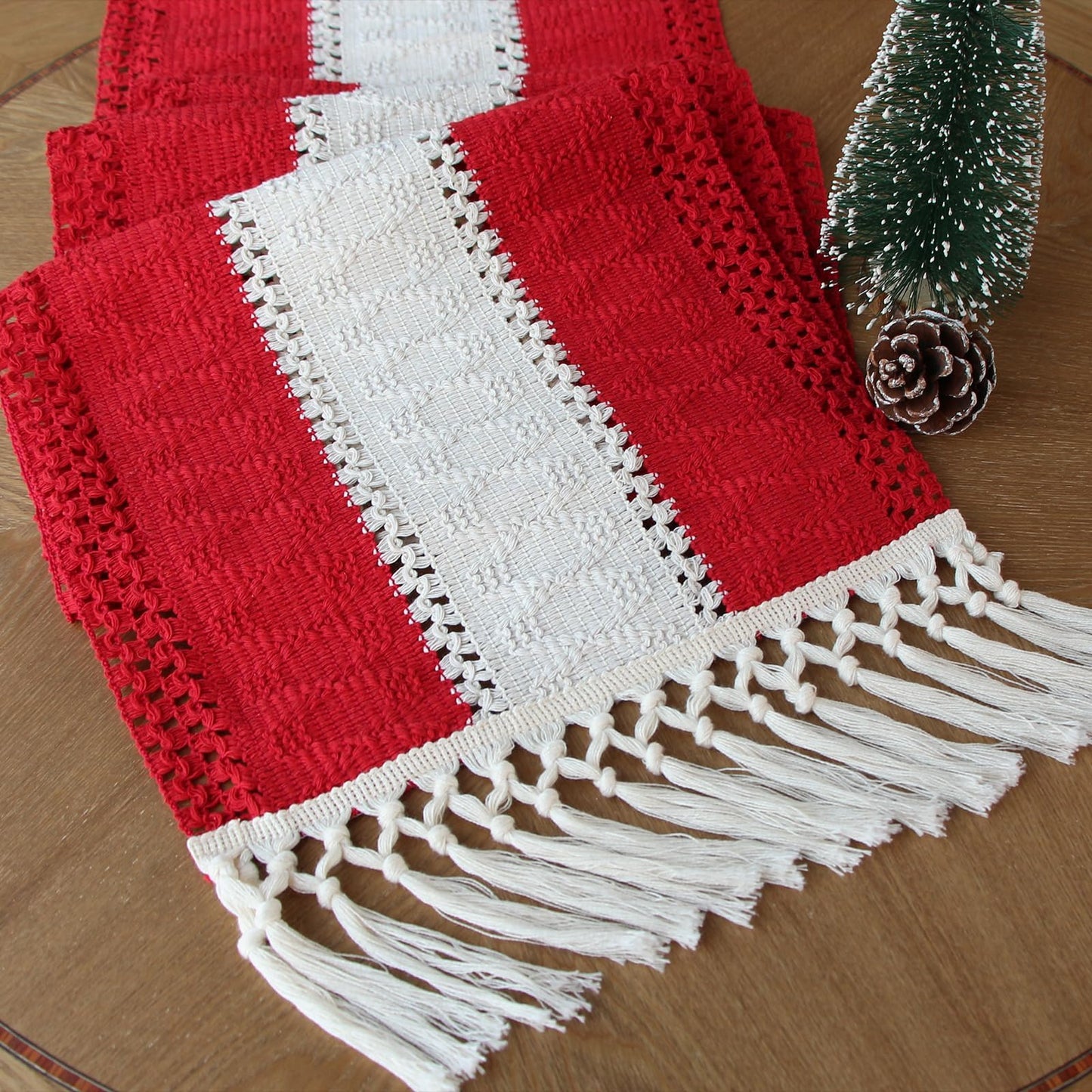 FEXIA Boho Red Table Runner for Holiday Decoration 72 Inches Long Red & Cream Christmas Table Decor for Home Party (13x72 Inches)