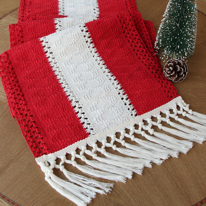 FEXIA Boho Red Table Runner for Holiday Decoration 72 Inches Long Red & Cream Christmas Table Decor for Home Party (13x72 Inches)