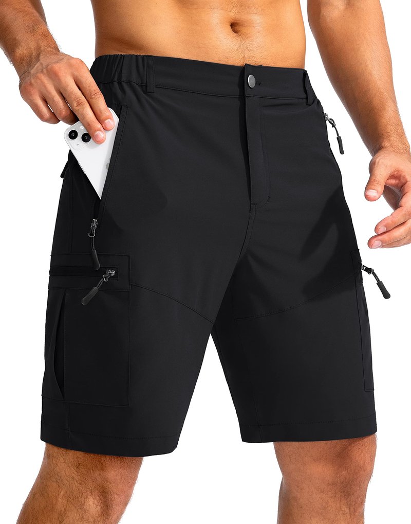 Pudolla Men's Hiking Cargo Shorts 9" Lightweight Outdoor Work Shorts for Men Travel Golf Camping Casual with 5 Zipper Pockets(Black X-Large)