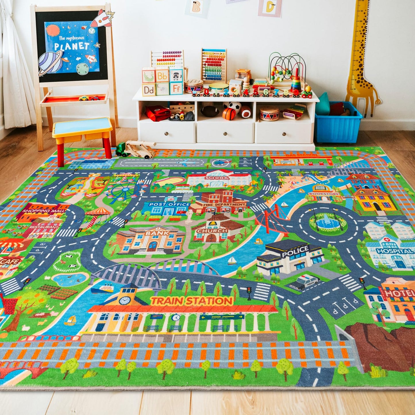 plumlik Car Rug Play Mat for Kids Toy Cars, Road Traffic Playmat for Kid Bedroom, Non-Slip Machine Washable Town City Race Track Carpet for Learn and Have Fun Classroom Rugs 4'x5'/ 48" x60