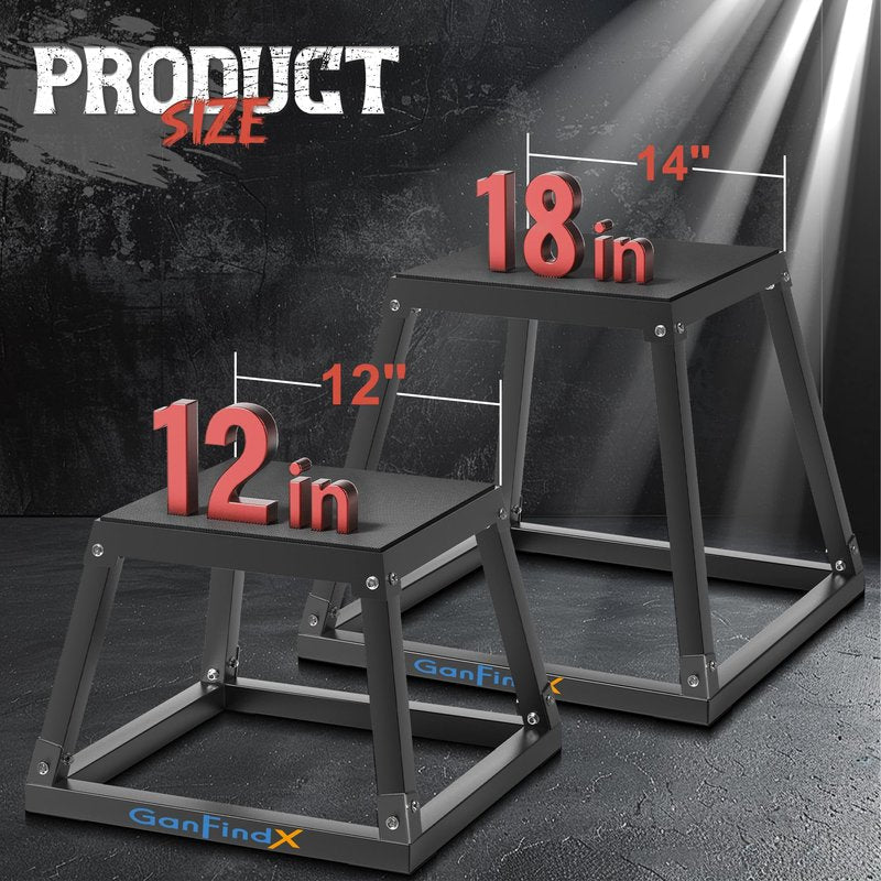 GanFindX Steel Plyometric Jump Box,12/13/18 Inch Heavy Duty Plyo Platform, Non-Slip Workout Step Box for Home Gym, Agility, Strength & Conditioning Training