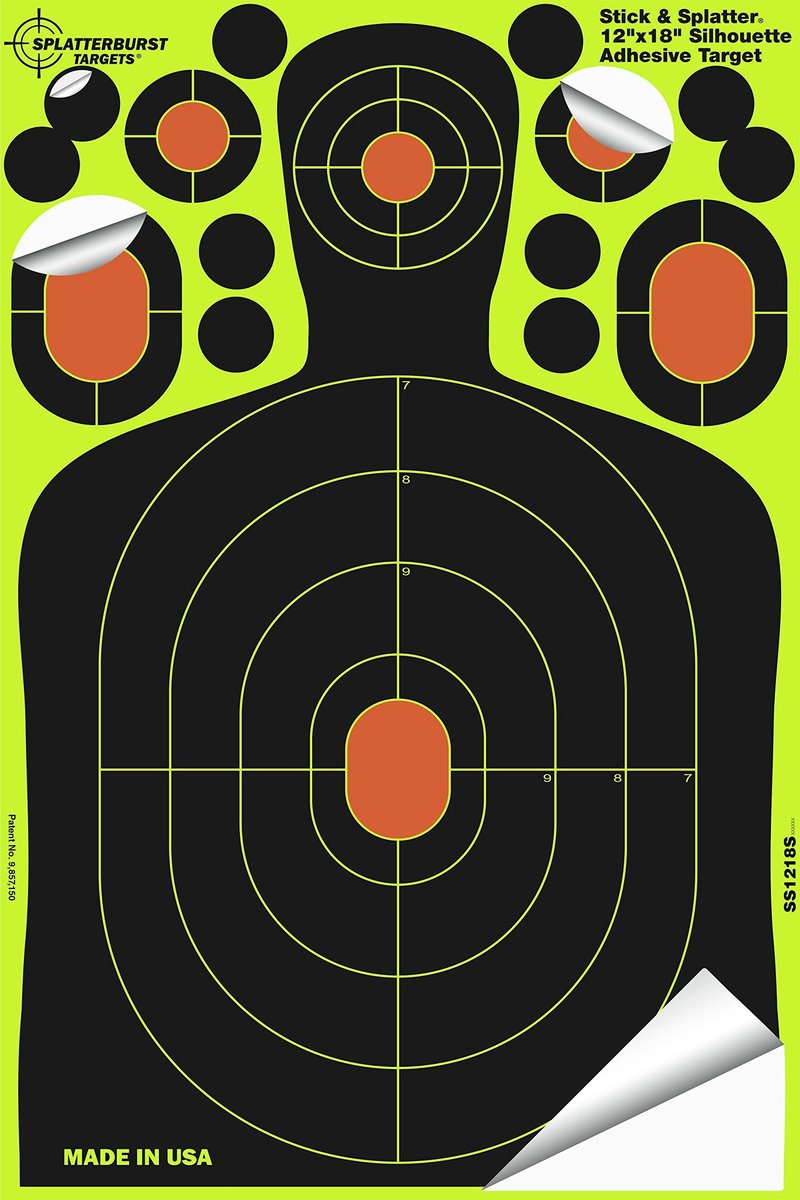 Splatterburst Targets - 12 x18 inch - Stick & Splatter Adhesive Silhouette Shooting Target - Shots Burst Bright Fluorescent Yellow Upon Impact - Gun - Rifle - Pistol - Airsoft - Air Rifle (10 Pack)