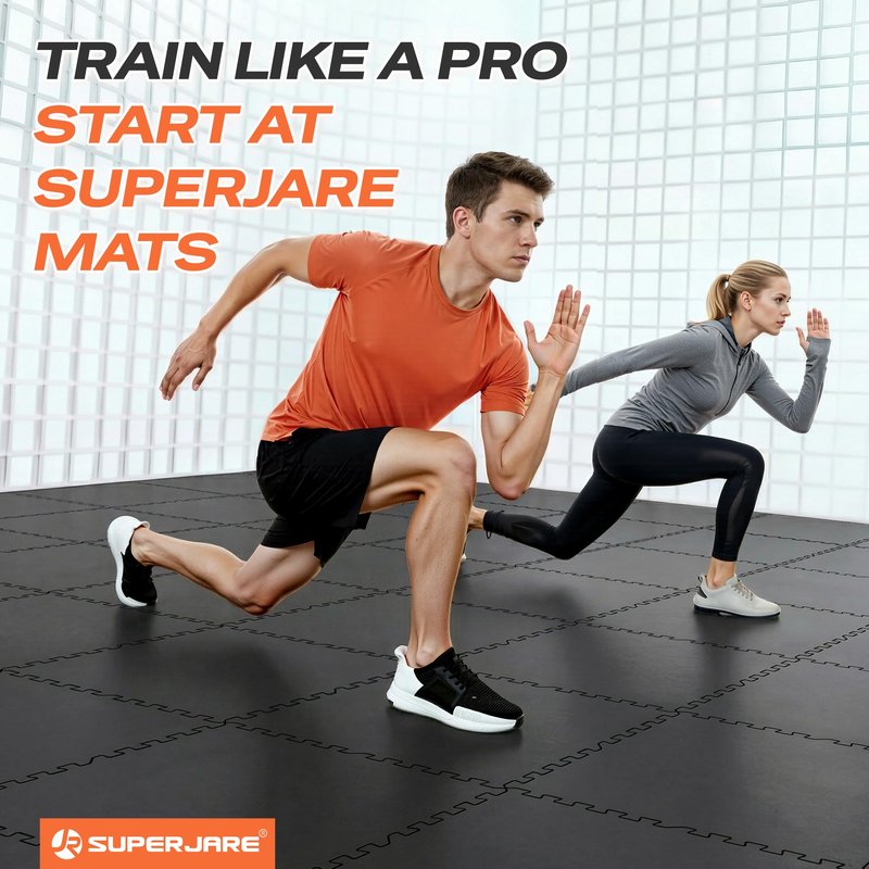 SUPERJARE 0.56'' Thick 12 Pcs 48 Sq Ft Rubber Top Exercise Equipment Mats, High Density EVA Foam Mats with Rubber Top, Interlocking Gym Flooring for Home Gym, Protective Workout Mat, Black