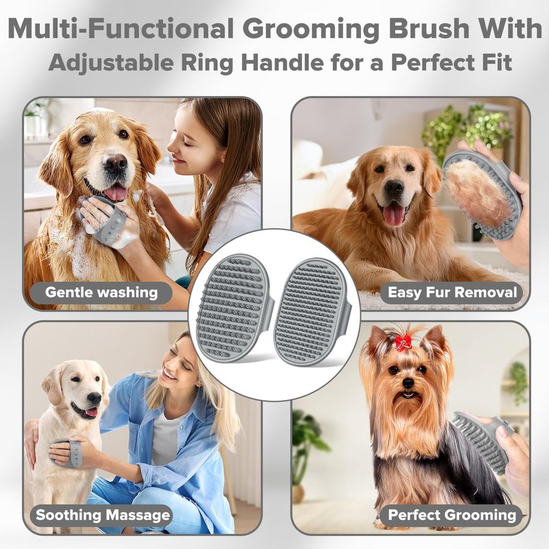 Augwind 6PCS Pet Grooming Kit for Dogs, Cats and Horses | Dog Washing Gloves | Cleanroom Gloves | Dog Bath Brush | Dog Bath Gloves | Dog Shampoo Brush | Dog Bath Supplies (Grey)