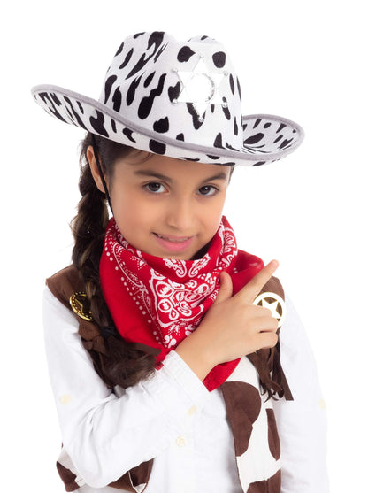 Spooktacular Creations 2 Pcs Adult Kids Felt Cow Print Cowboy Hat, Halloween Costume Accessory for Boys Girls, Cowgirl Hat for Women Wild West Themed Parties