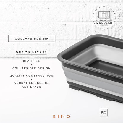 BINO Collapsible Wash Basin - Grey | Portable Dish Tub | Kitchen | Camping | Sink | Home Essentials | Baby Travel | Folding Dish Pan for Maximum Space Saving