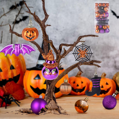 56pcs Halloween Hanging Ornaments for Tree Decorations, Shatterproof Plastic Hanging Halloween Ball Pendants with Pumpkin, Witches Hat Signs, Halloween Tree Decor Party, Holiday, Home (Multi New)