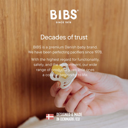 BIBS Supreme Baby Pacifier 2-Pack | Made in Denmark | BPA Free Dummy Soother, Symmetrical Nipple. Natural Rubber Latex, Size 1 (0-6 Months), Ivory / Blush