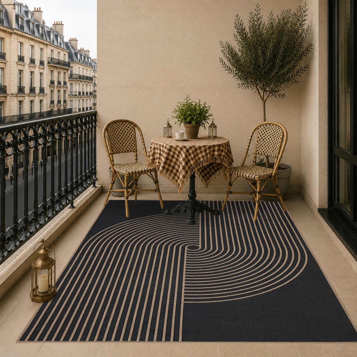 Latte&Fog Easy Jute 4x6 Outdoor Rug, Washable Linen Textured Durable Patio Rug, Non Slip Natural Indoor Carpet for Patio, Balcony, Porch, Courtyard, Deck, Bedroom, Backyard - Black/Brown 4'x6'