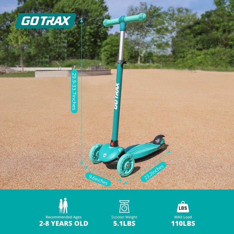 Gotrax KS1 Kids Kick Scooter, LED Lighted Wheels and 3 Adjustable Height Handlebars, Lean-to-Steer & Widen Anti-Slip Deck, 3 Wheel Scooter for Boys & Girls Ages 2-8 and up to 110 Lbs (Green)