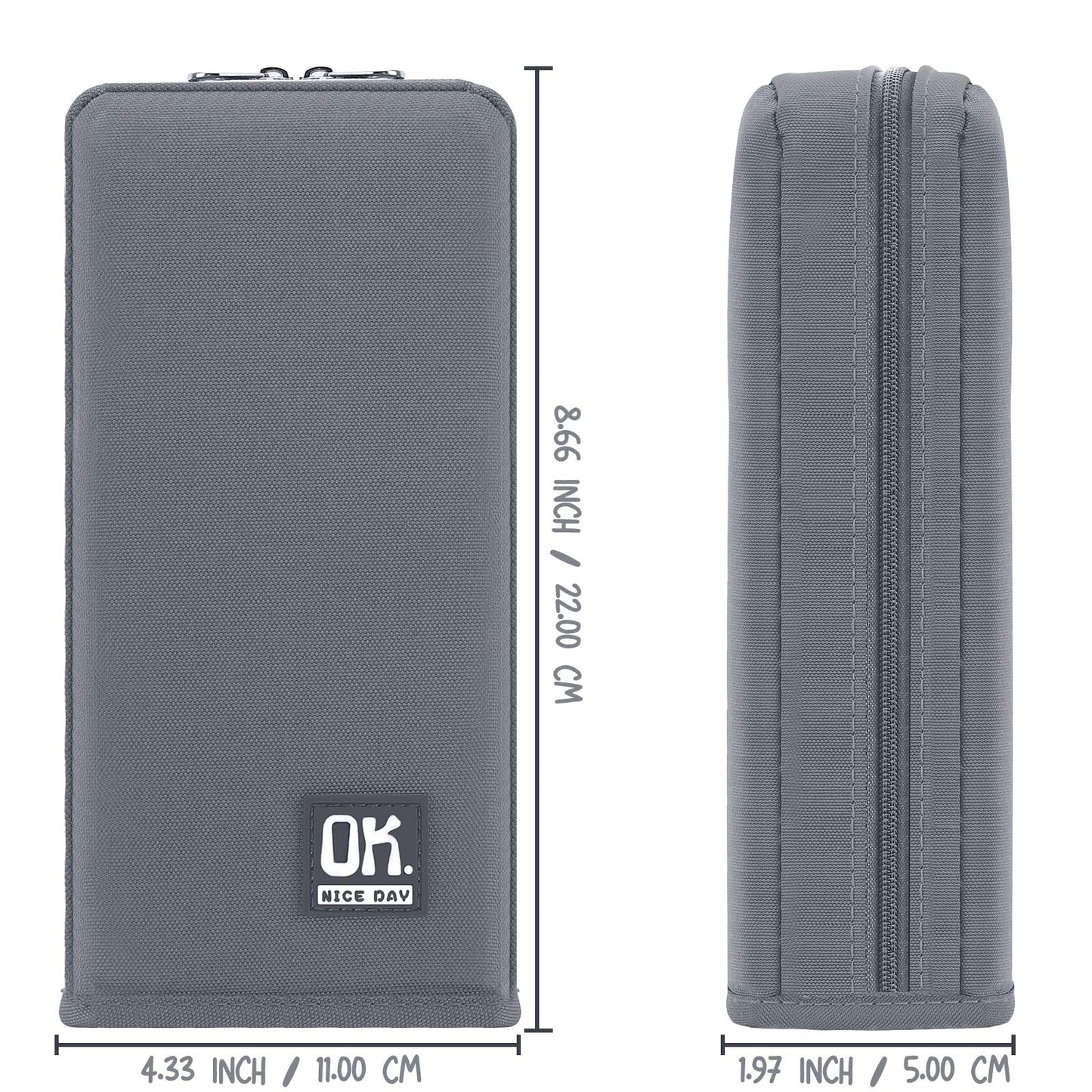 Housolution Standing Pencil Case Large Capacity Pen Bag, Multi-Layer Pen Pouch Pencil Holder Stationery Organizer, Polyester Pencil Bag Storage Box Desk Organizer, Gray