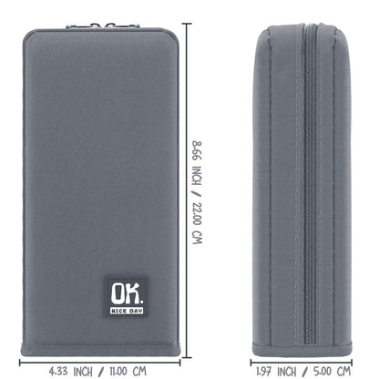 Housolution Standing Pencil Case Large Capacity Pen Bag, Multi-Layer Pen Pouch Pencil Holder Stationery Organizer, Polyester Pencil Bag Storage Box Desk Organizer, Gray