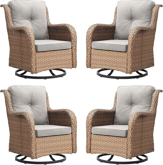 Rilyson Patio Chairs Wicker Outdoor Chair - 4 Piece Rattan Swivel Rocking Chairs Set Patio Glider Rocker Chair for Porch Deck Garden Backyard(Yellow/Beige)