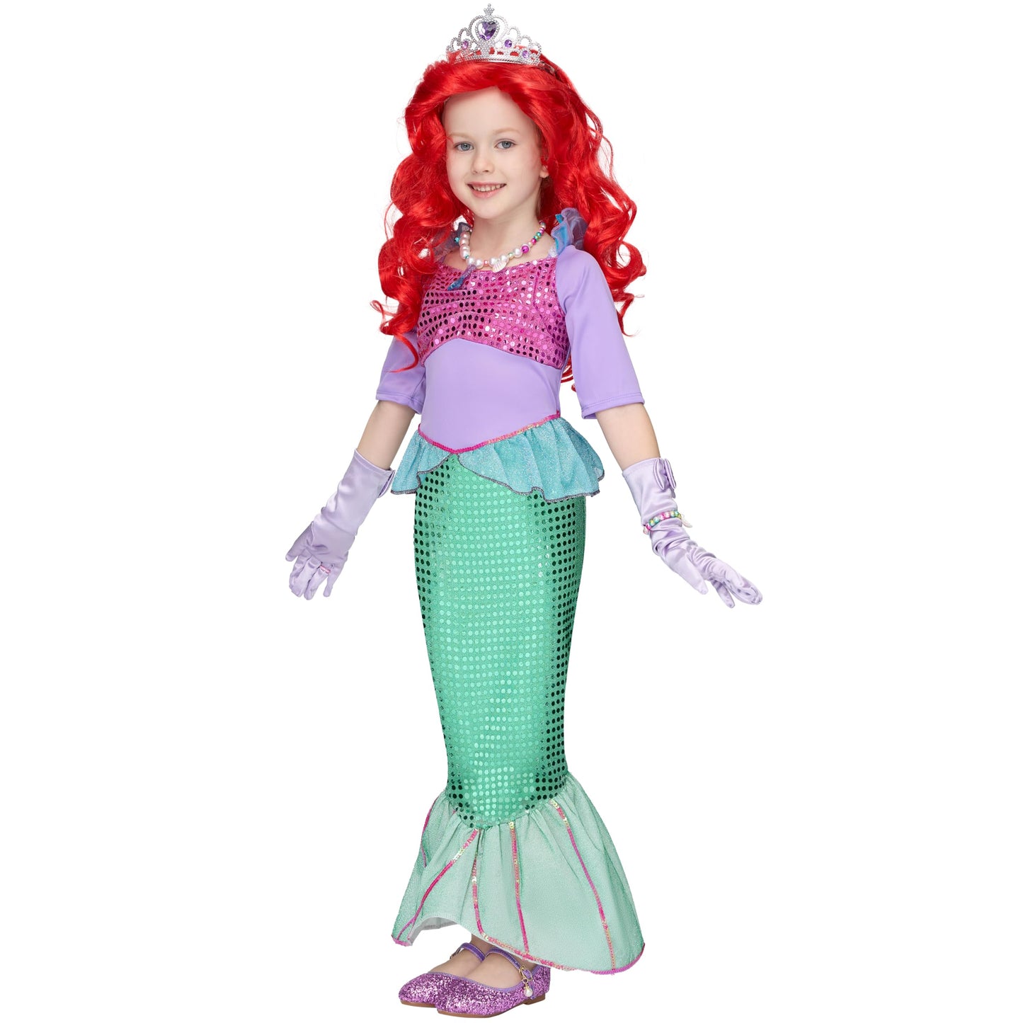 Spooktacular Creations Halloween Little Mermaid Costume for Girls, Sequin Mermaid Dress Set, Light Purple Princess Dress for Toddler Dress-Up, Cosplay Party (3T, 3-4 yrs)