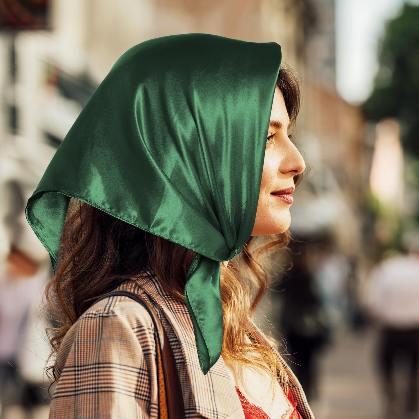 Pistha Chiffon Scarf Square Ribbon Neck Scarf Satin Scarf Handkerchief for Halloween Retro Women Girls Costume Accessory (Dark green, 23.6 * 23.6 inch)