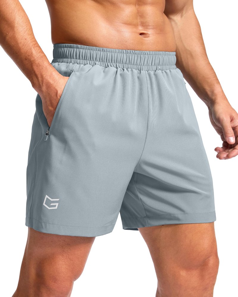 G Gradual Men's Athletic Running Shorts with Zipper Pockets Quick Dry 7"/ 5"/ 9" Workout Gym Shorts for Basketball Hiking(Light Grey,5L-New)