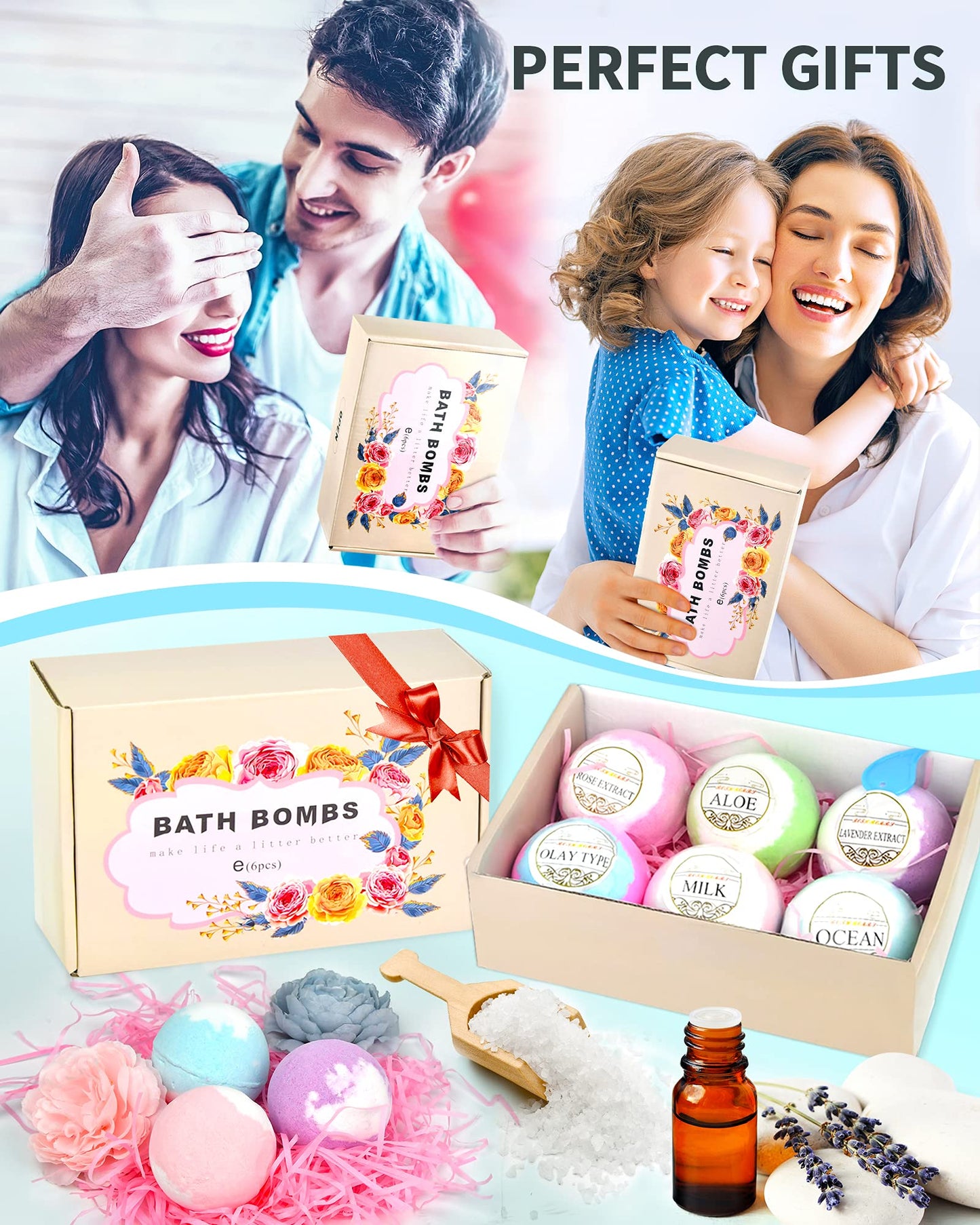 Light Up Bath Bombs with Surprise Inside, 4.23 oz XL Natural Gift Set 6 with Essential Oils, Magnesium Large Bath Bombs for Women Relaxing Spa Skin Moisturize Gifts for Women