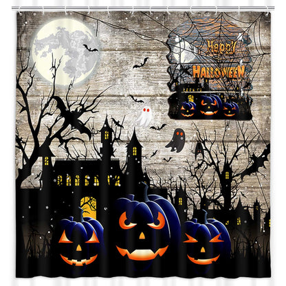 JAWO Halloween Shower Curtain Set, Ghost Pumpkin Horror Bat Rustic Farmhouse Decor Fall Autumn Festival Bath Curtains, 69x70 Inch, Hooks Included