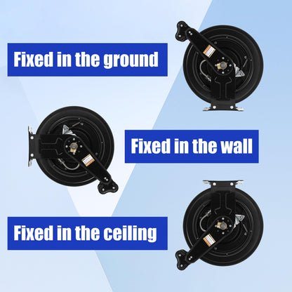 FIXFANS High Pressure Washer Hose Reel for Water/Air/Oil, 3/8" X 50 FT Steel Dual Arm Auto-Retractable Power Wash Hose Reel, Heavy Duty Hose Reel 4000 PSI