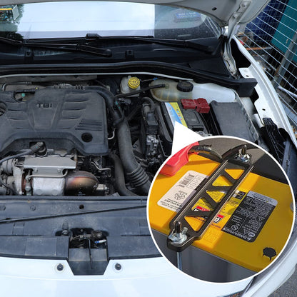 Battery Hold Down Bracket, Aluminum Alloy Battery Tie Down Bracket, Battery Tray for Car Battery Mount Bracket Hold Lock Accessories, Car Battery Lock Down- with 10inches J Bolts (Black)