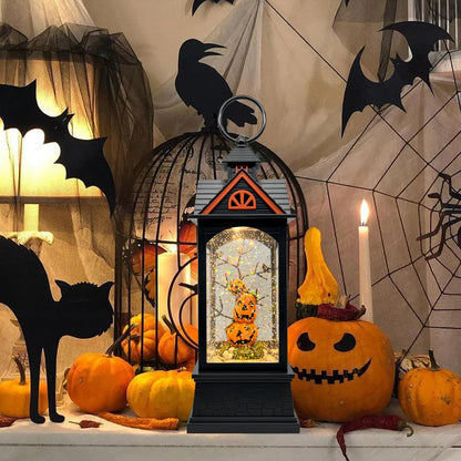 LSISOVO Halloween Snow Globe Lantern with 6 Hour Timer,Halloween Decorations Indoor for Home,Halloween Decor,USB or Battery Powered for Halloween Lanterns,Halloween Pumpkin Lantern