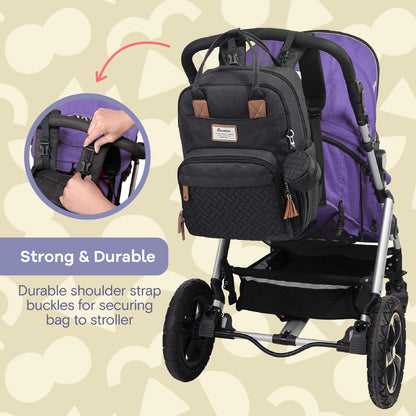 RUVALINO Baby Changing Bag Backpack, Neutral All-in-One Nappy Backpack for, Multifunction Baby Bags with Portable Changing Pad, Stroller Straps, Pacifier Case and Insulated Pockets, Black