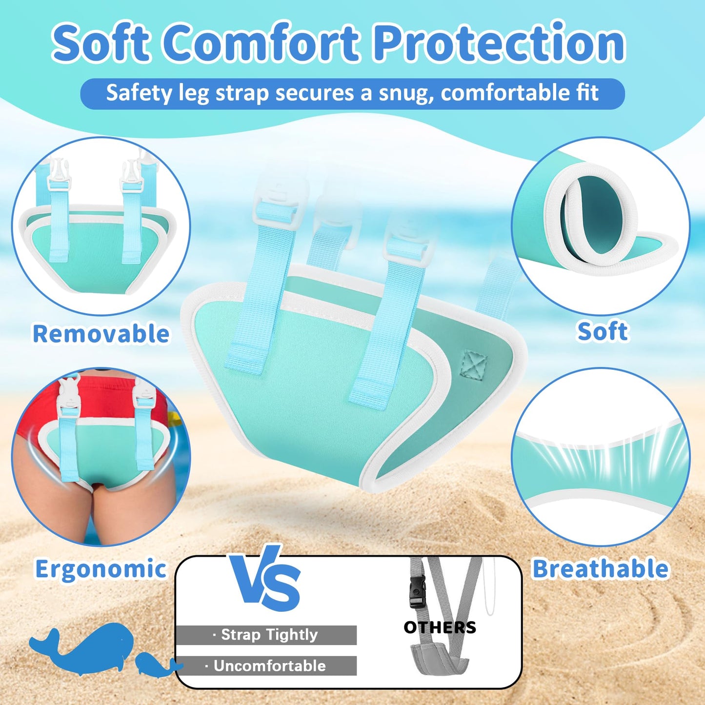Vvinca Toddler Swim Vest for Kids 13-30 lbs, Toddlers Pool Floaties Jacket for Boys Girls Puddle Kid Jumper Adjustable Crotch Sleeves Shoulder for Ages 1-3 Baby Infant Learn to Swimming, Whale Waves