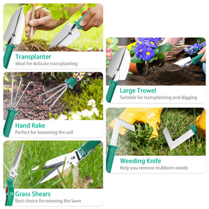 GIOVARA Stainless Gardening Tools Set (10 Pieces Green)