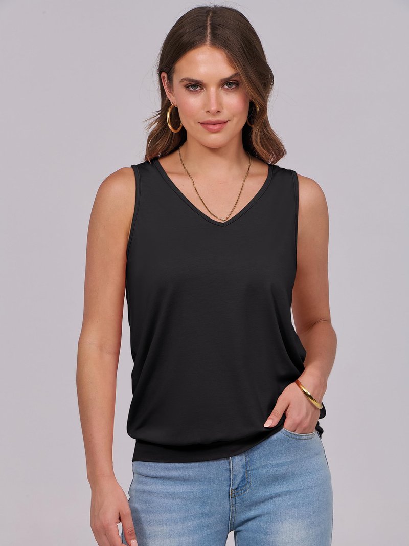 ANRABESS Women Tank Tops Summer V Neck Sleeveless Casual Loose Fit Cute Cami Basic T Shirts Solid Tees 2026 Trendy Outfits Black Large
