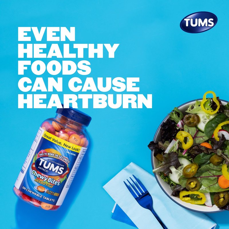TUMS Chewy Bites Chewable Antacid Tablets for Ultra Strength Heartburn Relief, Mixed Fruit - 200 Count