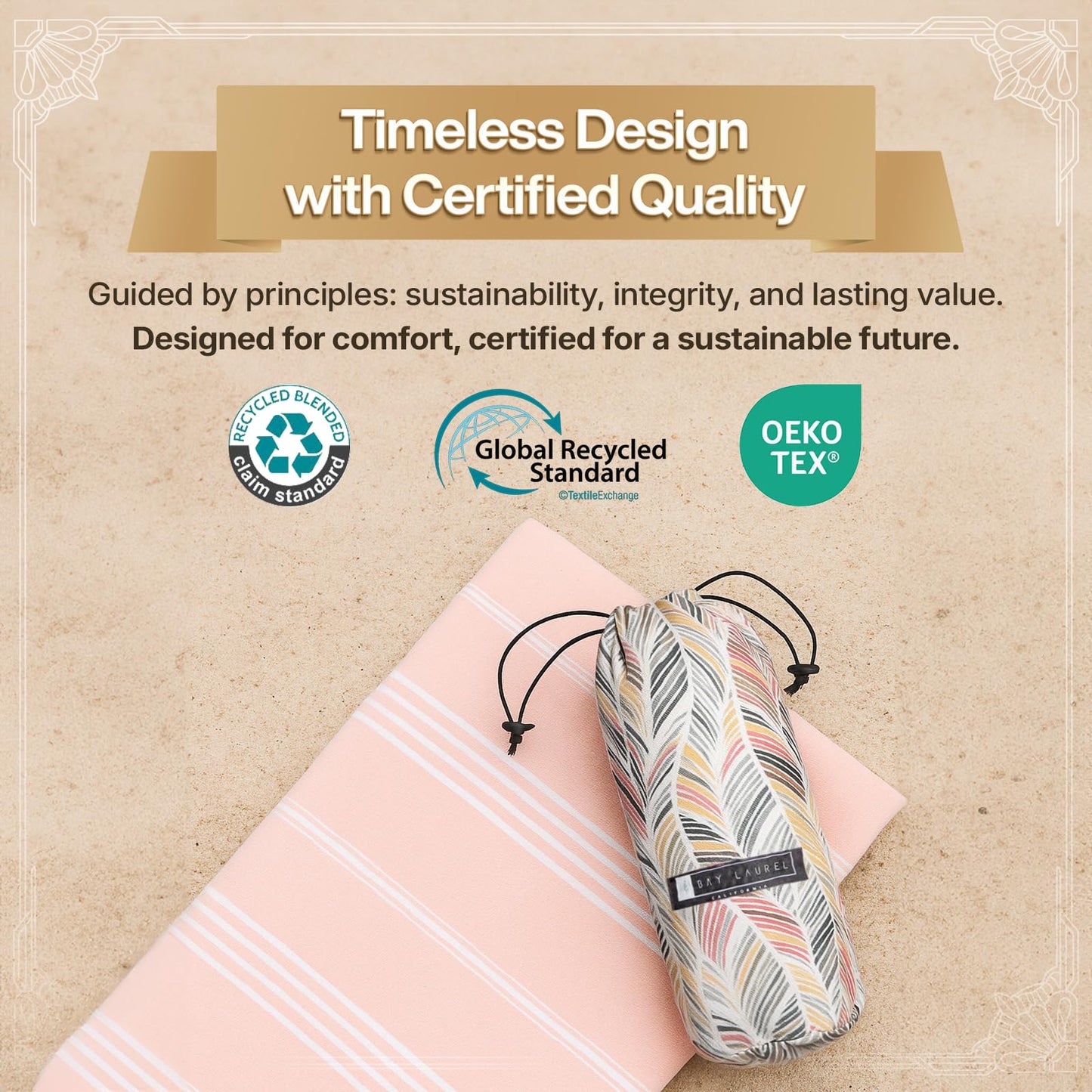 BAY LAUREL Turkish Beach Towel with Travel Bag 39 x 71 Quick Dry Sand Free Lightweight Large Oversized Towels Light