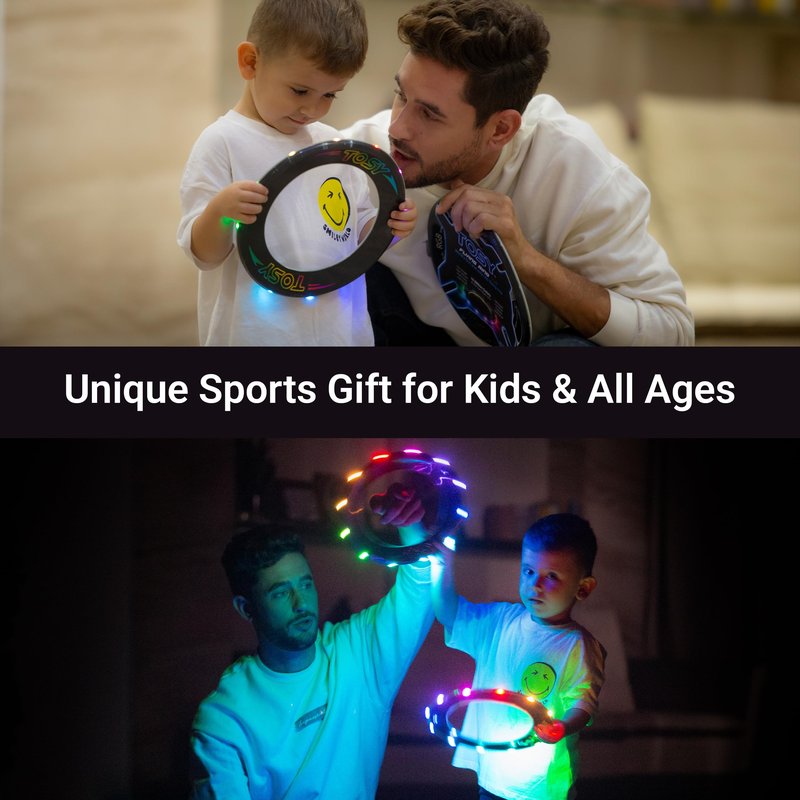 TOSY Flying Ring - 12 LEDs, Super Bright, Lost Mode, Auto Light Up, Safe & Soft, Waterproof, Lightweight, Birthday, Camping Toy, Easter Gift for Kid/Boy/Girl