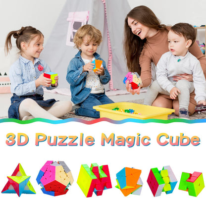 Coolzon Magic Cube Set, 6 Pack Speed Puzzles 2x2x2, 3x3x3, 4x4x4, Pyraminx, Megaminx, Skewb - Smooth, Stickerless Cubes for Kids & Adults