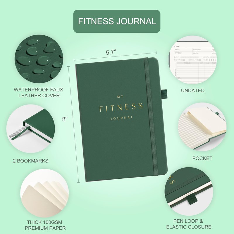 &And Per Se Workout and Food Journal – Fitness Journal with Daily Diet Tracker & Gym Exercise Log Book for Men & Women – Undated, A5 Size, Leather Hardcover (Forest Green)