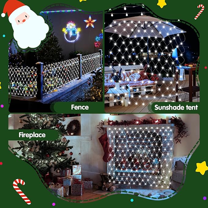 Hezbjiti Pack of 6 Battery Operated Christmas Lights Outdoor Total 600LED Waterproof Timed Memory Net Mesh Lights for Xmas Trees Bushes Garden Yard Lawn Patio Christmas Decor (Cool White)